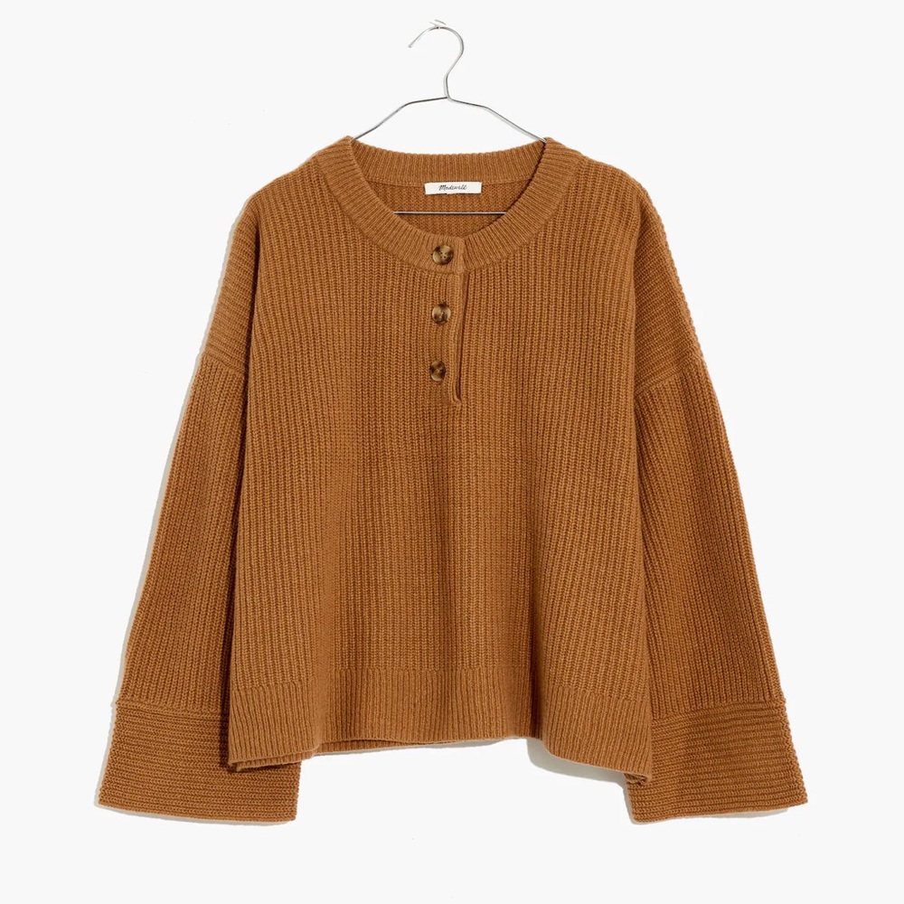 Madewell (Re)sourced Cashmere Ribbed Henley Sweater — Size S